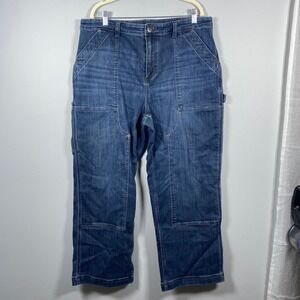 Duluth Trading Carpenter Jeans Women's 18 Short Blue Double Knee Flex Utility